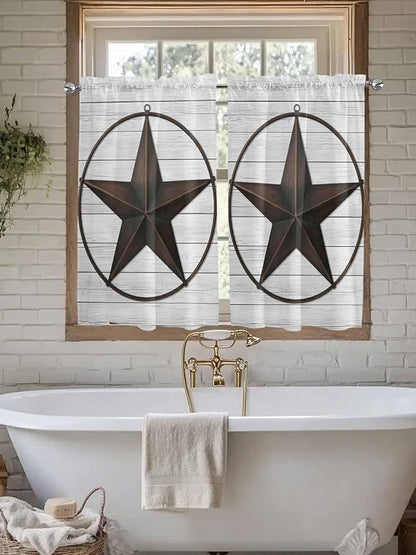 Vintage Farm Western Star Window Valance Curtains, White Wood Grain Light Filtering Kitchen Valance with 3-inch Rod Pocket for Living Room Bathroom Bedroom,2 Panel,27.5x45In