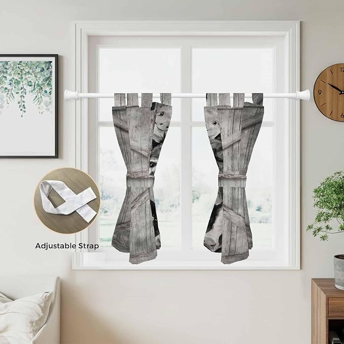 Funny Farm Animals Bedroom Curtains 63 Inch Length, Window Curtains Tab Top, Vintage Barn Grey Sunflowers Light Filtering Window Treatments Drapes 42"x63" 2 Panel