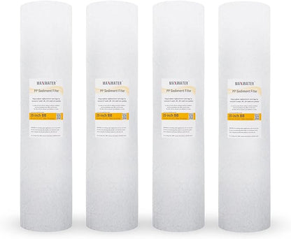 Max Water 1 Micron 20 x 4.5 Sediment Filter - Whole House BB Water Filtration System Replacement Cartridge Compatible with DGD-5005-20, AP810-2, FP25B, SDC-45-2005, 4 Pack