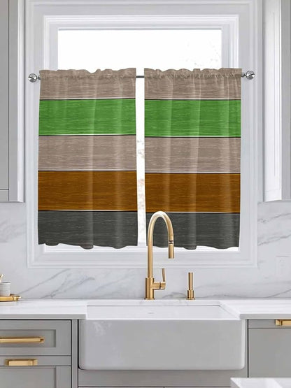 Farm Gray Green Brown Wood Grain Window Valance Curtains, Rustic Wooden Plank Light Filtering Kitchen Valance with 3-inch Rod Pocket for Living Room Bathroom Bedroom,2 Panel,52x54In