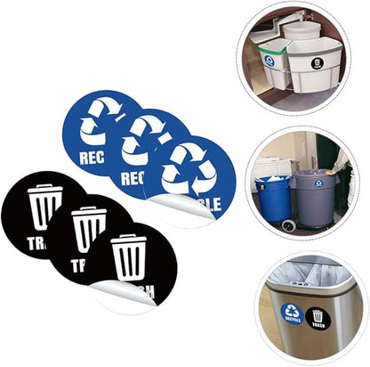 VILLCASE 6-Pack Self-Adhesive Garbage Classification Stickers for Waste Sorting Labels for Trash Cans and Recycle Bins for Home Kitchen and Office Organization