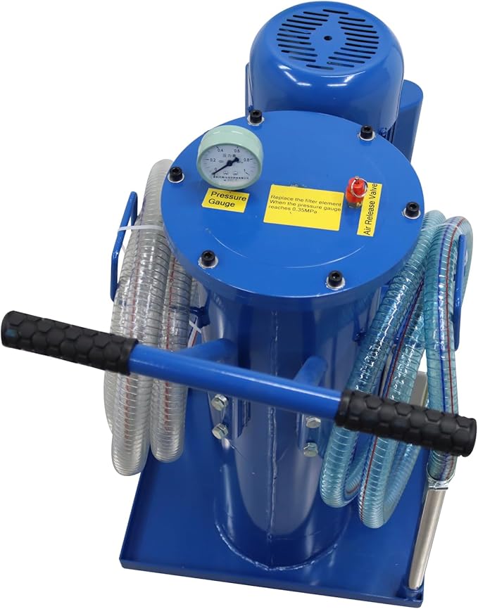 220V Filtering Machine Portable Hydraulic Oil Filter Cart Single Cylinder Mobile Oil Filtration Purification System 3um Fine Size with 78.74in/2m PVC Hose