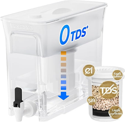 Waterdrop 0 TDS 35-Cup Slim Water Filter Dispenser, Large Capacity, Reduces TDS, Chlorine, PFOA/PFOS and More, BPA Free, White (with 1 Filter)