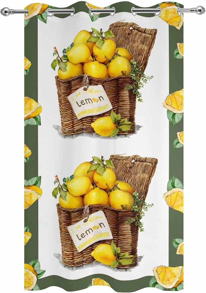 Lemon Outdoor Curtains for Patio Lemons in Baskets Summer Tropical Plants Green Waterproof Outside Curtains with Grommet Top Weatherproof Curtain for Cabana Pergola Gazebo, 1 Panel, 54" W x 108" L