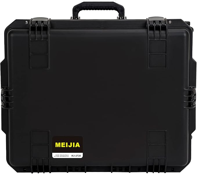 MEIJIA Portable All Weather Premium Rolling Wheels Waterproof Hard Compact Camera Case with Customizable Fit Foam,Pull Handle, 24.6"X19.7"X11.7",Black