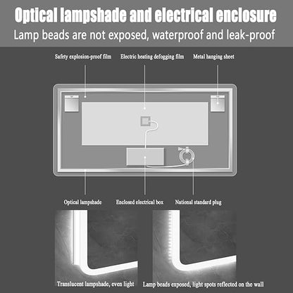Backlit LED Illuminated Bathroom Mirror with LED Lights, Lighted Bathroom Makeup Wall Mounted Mirror with Demister Pad, Sensor Touch Switch, Horizontal/Vertical(H80*W90CM/H31.4*W35.4IN)