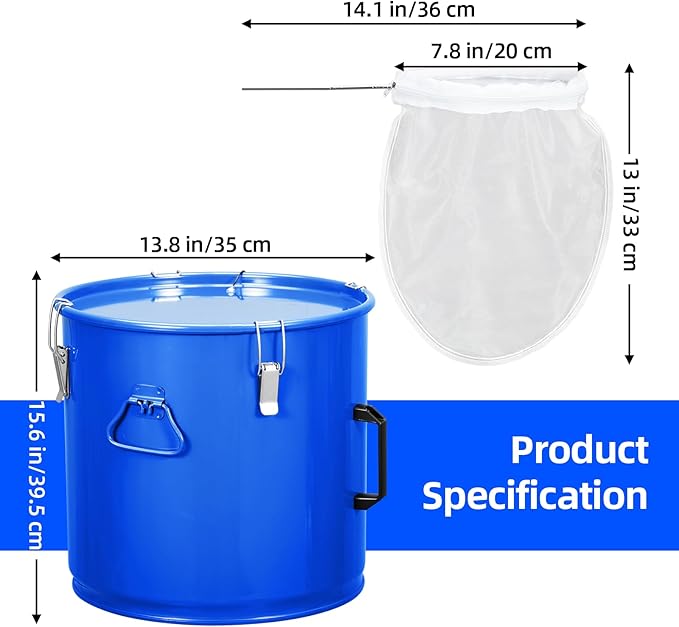 Garvee Fryer Grease Bucket, 10 Gal Oil Disposal Caddy, Carbon Steel with Rust-Proof Coating, Oil Transport Container with Lid, Lock Clips, Filter Bag for Hot Cooking Oil Filtering