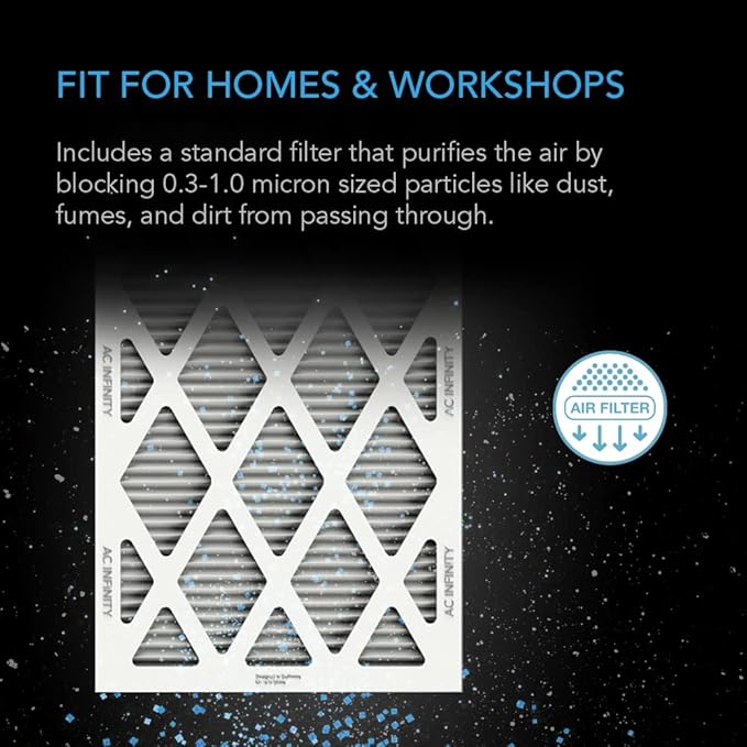 AC Infinity Inline Filter Box 8" with High Efficacy Filter, Whole House HVAC Filtration Kit, Fits 8-Inch Inline Duct Fans for Fresh Air Intake and Ventilation