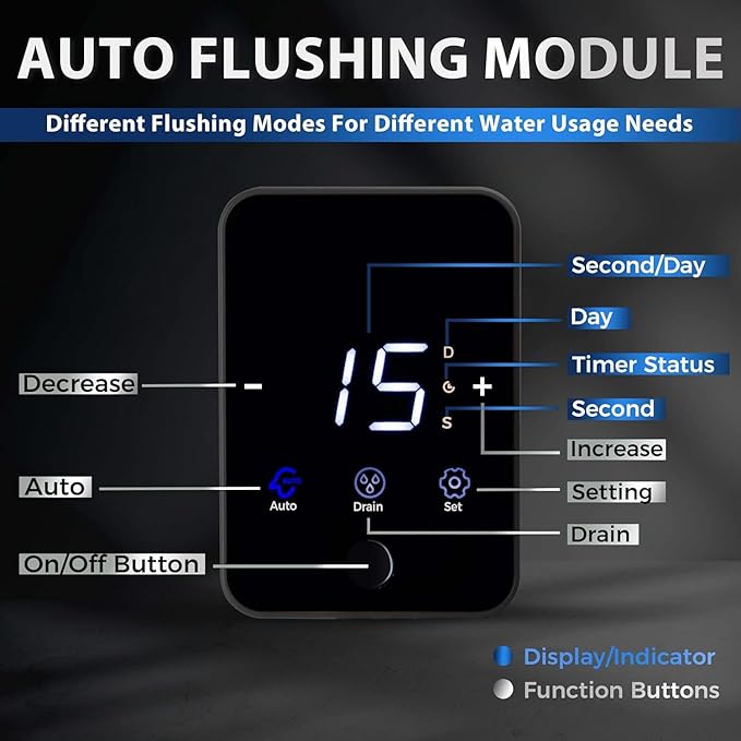 iSpring WSP500ARJ-BP, NSF Certified, Whole House Spin-Down Sediment Water Filter with Bypass, Clear Housing, Jumbo Size, Flushable and Reusable, Touch-Screen Auto Flushing, 4 Modes, 500 Microns