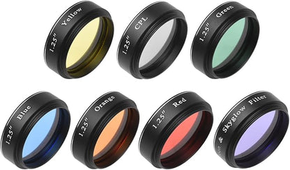 Andoer Telescopic Eyepiece Filter Kit, 1.25 Inch Telescopic Moon Filter Sky Light Filter CPL Filter, 5 Colour Filter Set (Red, Orange, Yellow, Green, Blue) for Moon Watching