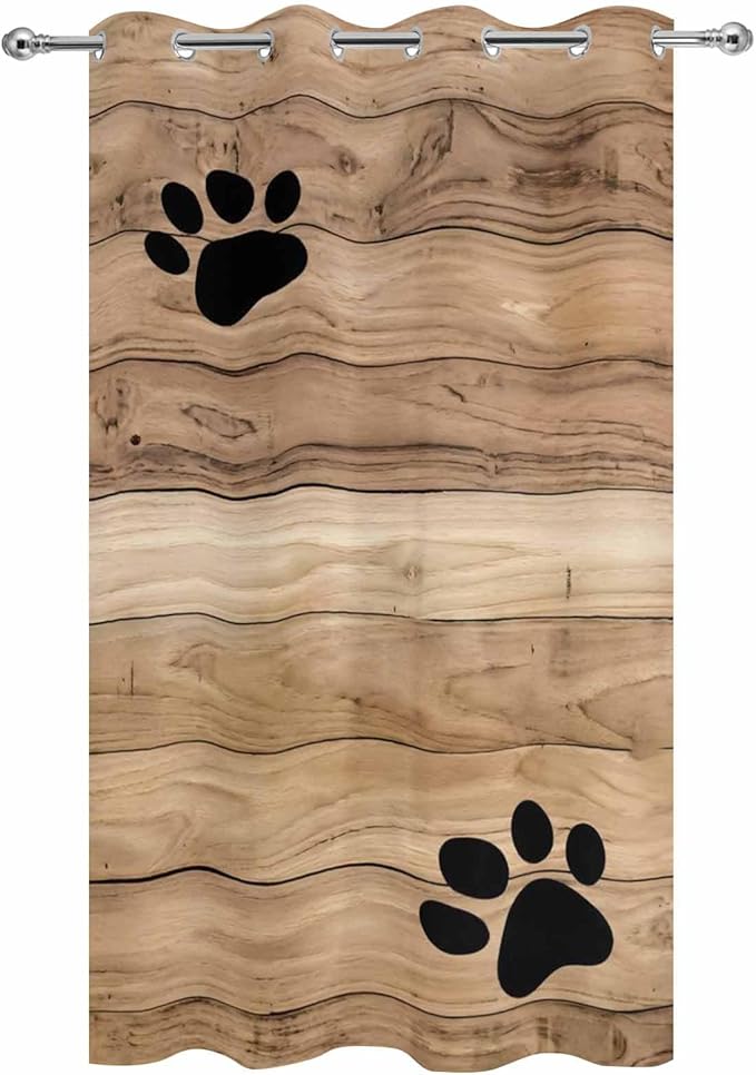 Wood Grain Outdoor Curtains for Patio Claws Animals Wooden Brown Waterproof Outside Curtains with Grommet Top Weatherproof Curtain for Cabana Pergola Gazebo, 1 Panel, 54" W x 108" L