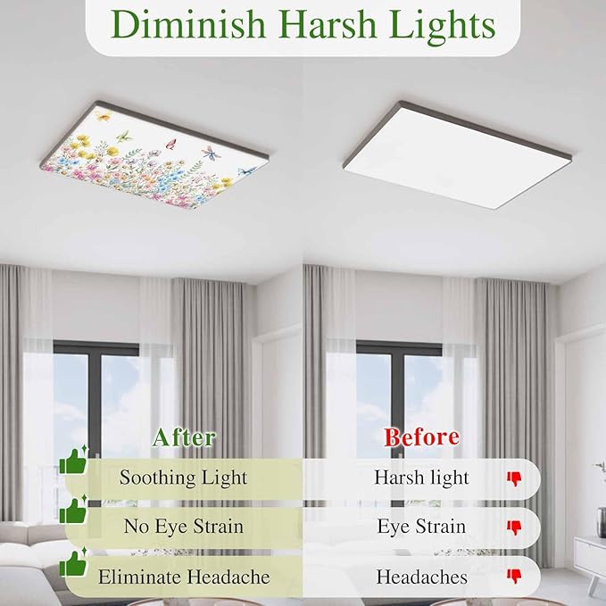 Fluorescent Light Covers for Ceiling Lights Spring Flowers Magnetic Light Filters 3 Pack 4x2 ft Daisy Butterflies Dragonfly Ceiling Lights Cover for Classroom Office School Home Drop Lamp Decor