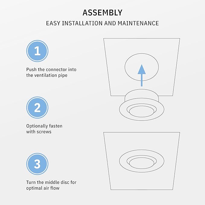 calimaero® TVSA 4 Inch AC Vent Cover Round Adjustable Steel Air Vent Deflector Inline Bathroom Air Duct Vent Cover Grille Exhaust White RAL 9016 HVAC