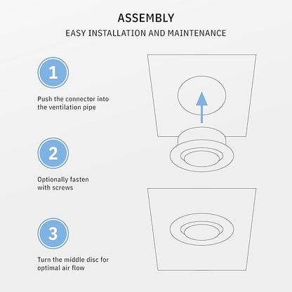 calimaero® TVSA 4 Inch AC Vent Cover Round Adjustable Steel Air Vent Deflector Inline Bathroom Air Duct Vent Cover Grille Exhaust White RAL 9016 HVAC