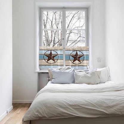 Vintage Western Star on Wood Grain Window Valance Curtains, Retro Wooden Texture Light Filtering Kitchen Valance with 3-inch Rod Pocket for Living Room Bathroom Bedroom,2 Panel,27.5x36In