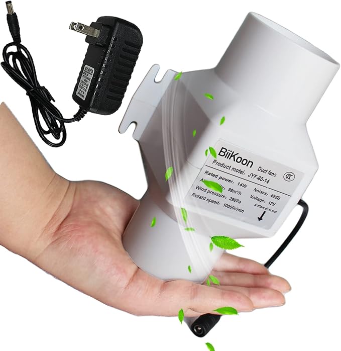 Small Inline Duct Fan 12V 2.36 Inch 60Mm Ventilation Exhaust Booster 14W 58 Cfm Intake Extractor Blower for Carbon Filter Grow Tent Room (Color : NO Adjustable Speed, Size : 14w)