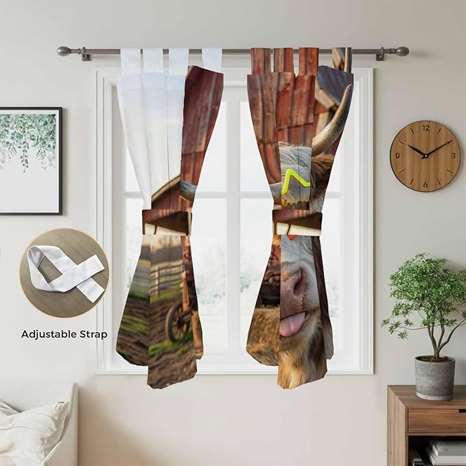 Farm Yaks Bathroom Curtains 63 Inch Length, Window Curtains Tab Top, Farmhouse Barn Funny Animals Butterfly Light Filtering Window Treatments Drapes 52"x63" 2 Panel