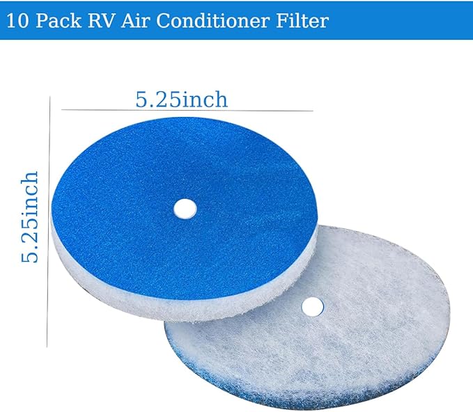 RV Air Conditioner Filter - RV 5.25" Round Air Duct AC Filter MERV-6 Replacement for AC Vent (10 Pack with Central Hole), RV Air Filter Accessories