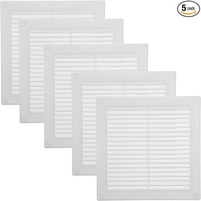 Vent Systems 6" x 6" Inch (Opening Dimensions) - Pack of 5 - Plastic White Soffit Vent Cover - Flat Square Air Vent Grille - Air Vent Deflector - HVAC 8" x 8" Inch (Overall Dimensions)