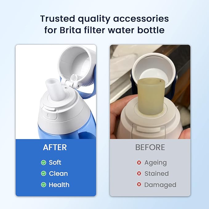 GLACIER FRESH Bite Valve and Filter Replacement for Brita Water Bottle - 6 Pack Filters and 3 Pack Silicone Mouthpieces for Stainless Steel and Plastic Bottles