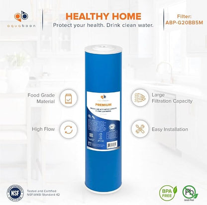 Aquaboon 5 Micron 20 x 4.5 Premium Granular Activated Carbon Water Filter Cartridge Replacement - GAC Filter Compatible with AP117, GAC-10, 6 Pack