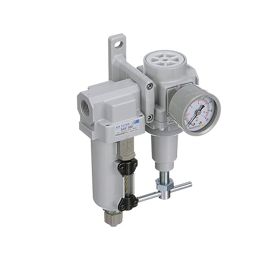 PneumaticPlus SAU320T-N03G-MEP Air Filter Regulator Combo 3/8" NPT -T-Handle, Manual Drain, Metal Bowl