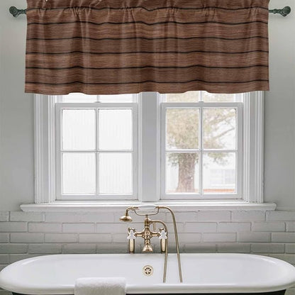 2 Pack Kitchen Valance for Windows, Farm Brown Wood Board Light Filtering Rod Pocket Valances Short Curtain, Vintage Farmhouses Barn Window Curtain for Bedroom Bathroom Living Room 42x12in