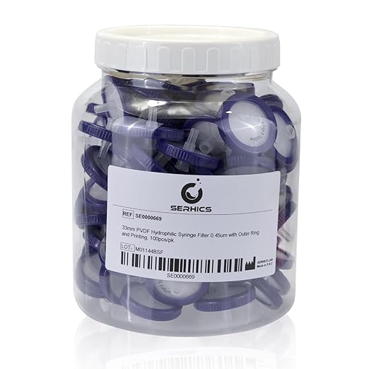 Syringe Filters Hydrophilic PVDF 33 mm 0.45 um,100pcs