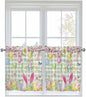 Happy Easter Half Window Curtain 36 Inches Long, Spring Bunny Eggs Flower Sage Green Plaid Window Treatment Curtain Drapes, Small Tier Curtains for Bathroom Over Sink, 27.5"x36", 2 Panels