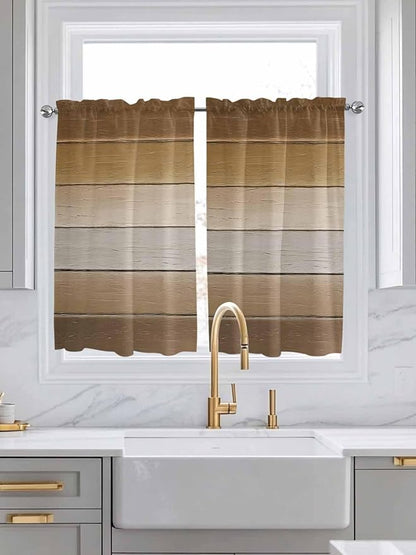 Vintage Brown Gradient Wood Grain Window Valance Curtains, Farmhouse Wood Barn Light Filtering Kitchen Valance with 3-inch Rod Pocket for Living Room Bathroom Bedroom,2 Panel,42x54In