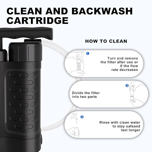 Portable Water Filter Pump, 0.01 Micron Manual Survival Water Purifier for Camping Hiking Backpacking Emergency, Fast Flow Removes Harmful Substances & Sediment (k8188 Black)