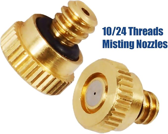 KUWAN 0.016" Orifice (0.4mm) Thread UNC 10/24 Brass Misting Nozzles Low Pressure Atomizing Misting Sprayer Water Hose Nozzle for Greenhouse, Landscaping, Outdoor Cooling Mister System (5PCS)