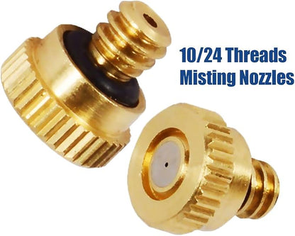 KUWAN 0.016" Orifice (0.4mm) Thread UNC 10/24 Brass Misting Nozzles Low Pressure Atomizing Misting Sprayer Water Hose Nozzle for Greenhouse, Landscaping, Outdoor Cooling Mister System (5PCS)