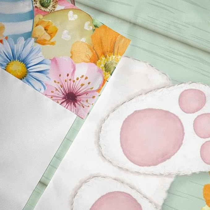 Easter Curtain Valances for Windows, Kitchen Valance Window Treatment, Spring Watercolor Bunny Eggs Wooden Grain Green Light Filtering Block Curtains for Bathroom/Bedroom/Living Room 42'' x 18''