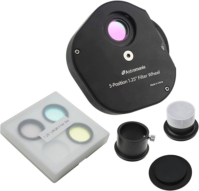 Astromania 1.25" Multiple 5-Position Filter Wheel for Telescope - with LRGB Filter Set