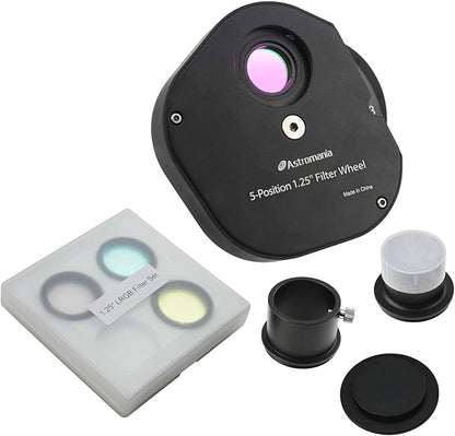 Astromania 1.25" Multiple 5-Position Filter Wheel for Telescope - with LRGB Filter Set