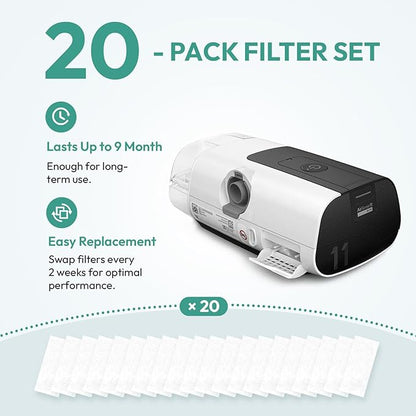 Replacement Water Chamber & 20-Pack Filters for Airsense 11 & AirCurve 11, FSA/HSA Eligible, Replacement Humidifier Tank Compatible with HumidAir Standard Tub for Air11 Devices, AirSense 11 Supplies