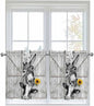 Grey Farmhouse Half Window Curtains 24 Inches Long, Vintage Sunflowers Animals Printed Window Treatment Curtain Drapes, Short Curtains Tiers for Kitchen Over Sink, 27.5"x24", 2 Panels
