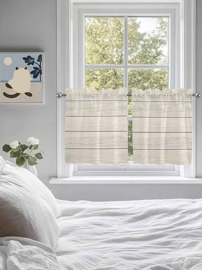 Vintage Country Wooden Board Window Valance Curtains, Gradient Wood Grain Line Light Filtering Kitchen Valance with 3-inch Rod Pocket for Living Room Bathroom Bedroom,2 Panel,27.5x24In