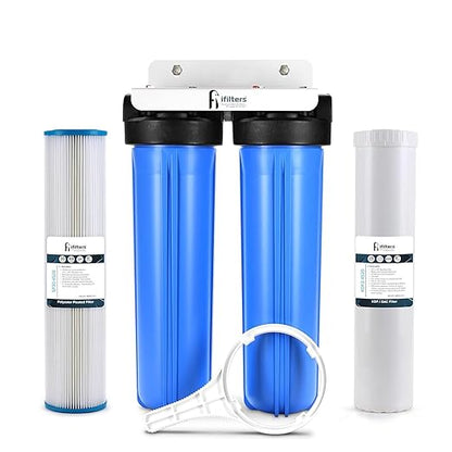 iFilters 2-Stage 20" Well Water Whole House Filtration Complete Commercial Grade System | Removes Sediment, Chlorine, Rust, Odor, Taste, Iron, Heavy Metals | Dual Stage with 1" Ports