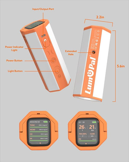 Portable Air Monitor, Lumopal Air Sensor with CO/TVOC/HCHO/EX/Humidity/Temp/Pressure Detector Indoor/Outdoor, VOC Meter CO Detector Gas Alert with 8000mah Long Lasting for Home Camping (Orange)