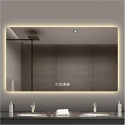 Bathroom Mirror with LED Lights，LED Bathroom Mirror，Smart Lighted Bathroom Mirror for Wall，Energy-Saving LED Smart Mirrors，with Demister Pad，Three-Color Light(H60*W80cm/H23.6*W31.5IN)