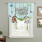 Tie Up Curtains,Happy Easter Bunny Butt Egg Floral Adjustable Rod Pocket Window Shade Curtain Drape Spring Plant on Aqua Wood Tie-Up Valance for Kitchen Bedroom Living Room Windows,34"x45"