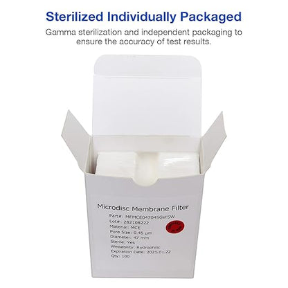 SimPure MCE Gridded Membrane Filter Sterile, 47mm Diameter and 0.45um Pore Size, Individual Pack Membrane Disc Filter, Hydrophilic Filter Paper, Pack of 2000