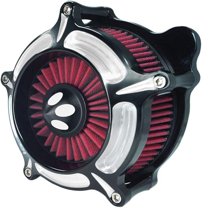 Air Filter Intake Motorcycle Turbine Cleaner Kit Cnc Cut Chrome for Harley Touring Street Glide 2008 - 2016 Softail 2016 - 2017 Fitment - C (Red)