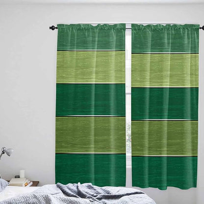 Farm Retro Green Wood Grain Window Valance Curtains, Rustic Wooden Plank Texture Light Filtering Kitchen Valance with 3-inch Rod Pocket for Living Room Bathroom Bedroom,2 Panel,52x72In