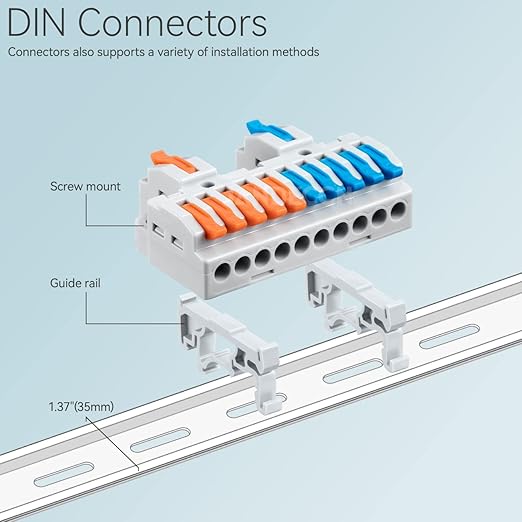 6pcs DIN Rail Terminal Blocks, DIY Splicing Wire Connectors for Circuit Inline 28-12AWG (2 in 10 Out)