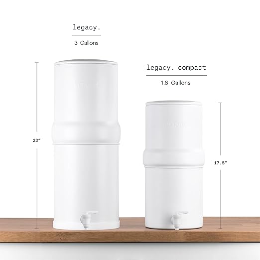 Boroux Compact Gravity-Fed Countertop Stainless Steel Water Filter System | 1.8 Gallons with 2 Authentic Black Foundation. Filters | Matte White