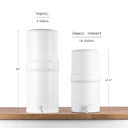 Boroux Compact Gravity-Fed Countertop Stainless Steel Water Filter System | 1.8 Gallons with 2 Authentic Black Foundation. Filters | Matte White
