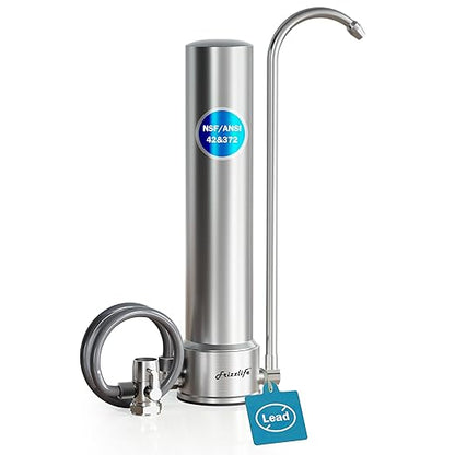 Frizzlife SS99 Countertop Water Filter System, NSF 42&372 Certified 6-Stage Stainless Steel Water Filter for Sink Faucet Reduces 99.99% Lead, Chlorine, Heavy Metals, 8000 Gallons (1 Filter)